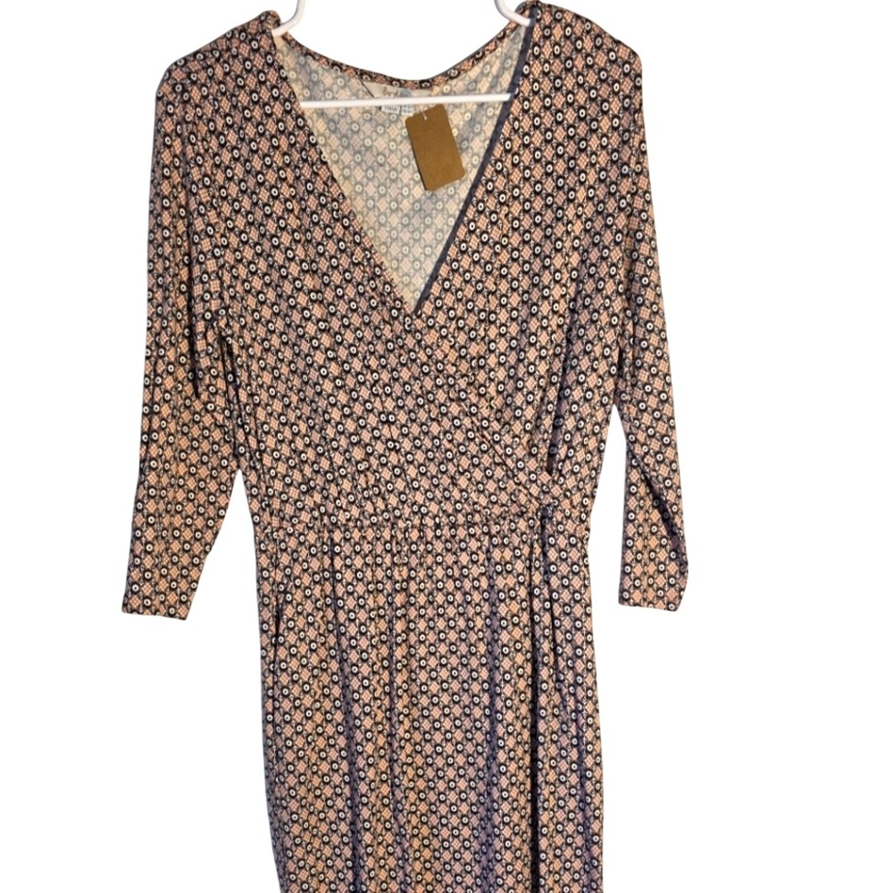 Boden Anthro Faux Wrap Dress Womens 6 Pink Geometric Floral Jersey Surplice Midi